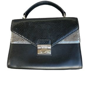 Michael Kors Sloan, satchel,top handle, medium, embossed, leather, black,silver